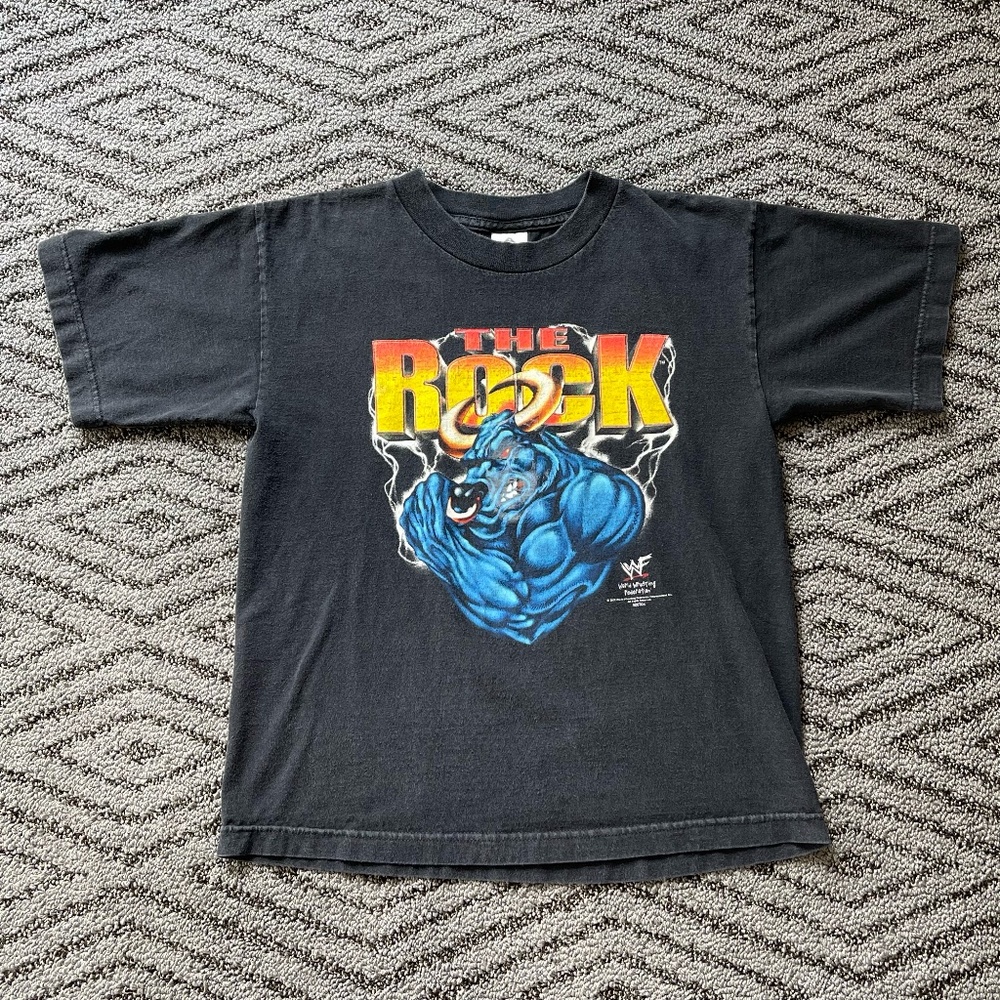VTG Y2K 2000 WWF THE ROCK DWAYNE JOHNSON SIMPLY ELECTRIFYING T-SHIRT YOUTH Sz L